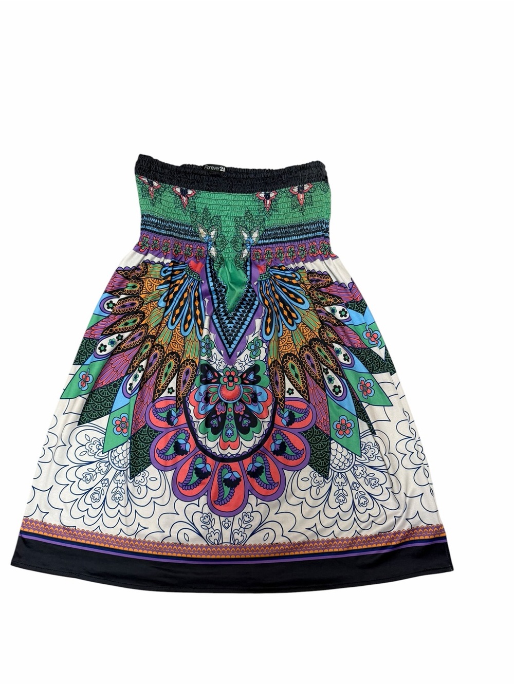 Forever 21 Green Multi-Color Boho Printed Dress